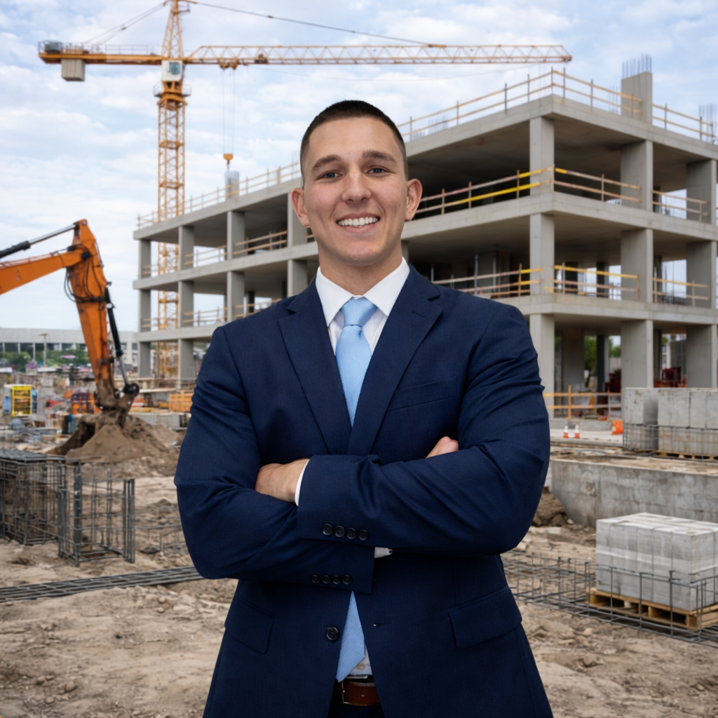 Cole Ames, owner of Ames Built, standing at a construction site. Expert end-to-end land developer in Southwest Florida.