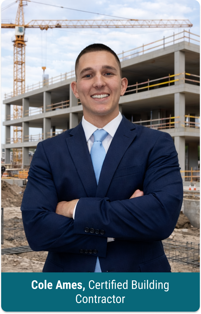 Portrait of Cole Ames, specialist in end-to-end land development and custom home building.