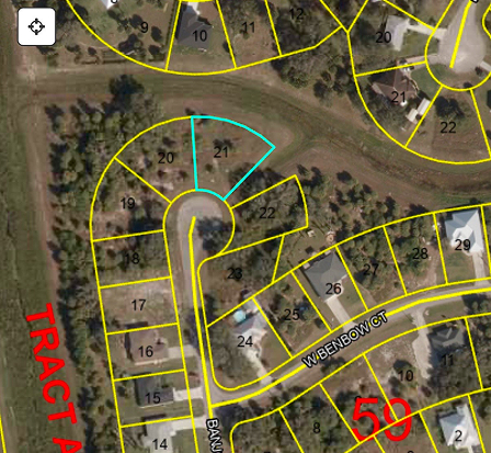 Overhead site survey map showing lot lines for new construction in Southwest Florida.