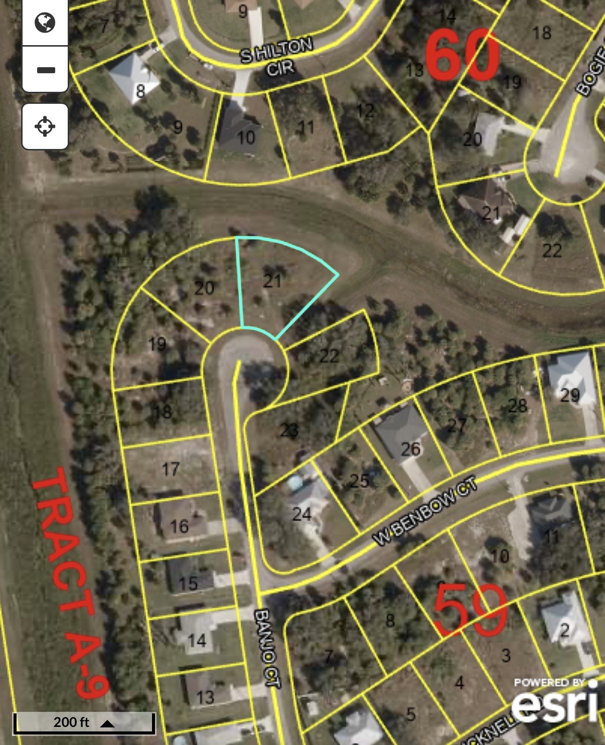 Overhead site survey map showing lot lines for new construction in Southwest Florida.